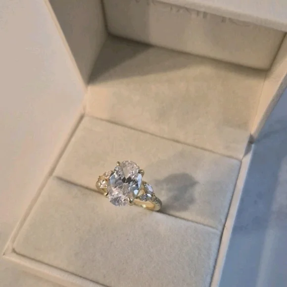 Maxine 3.5 Carat Oval Cut Cubic Zirconia Gold Plated 925 Engagement Ring, 4.5 - Picture 10 of 12